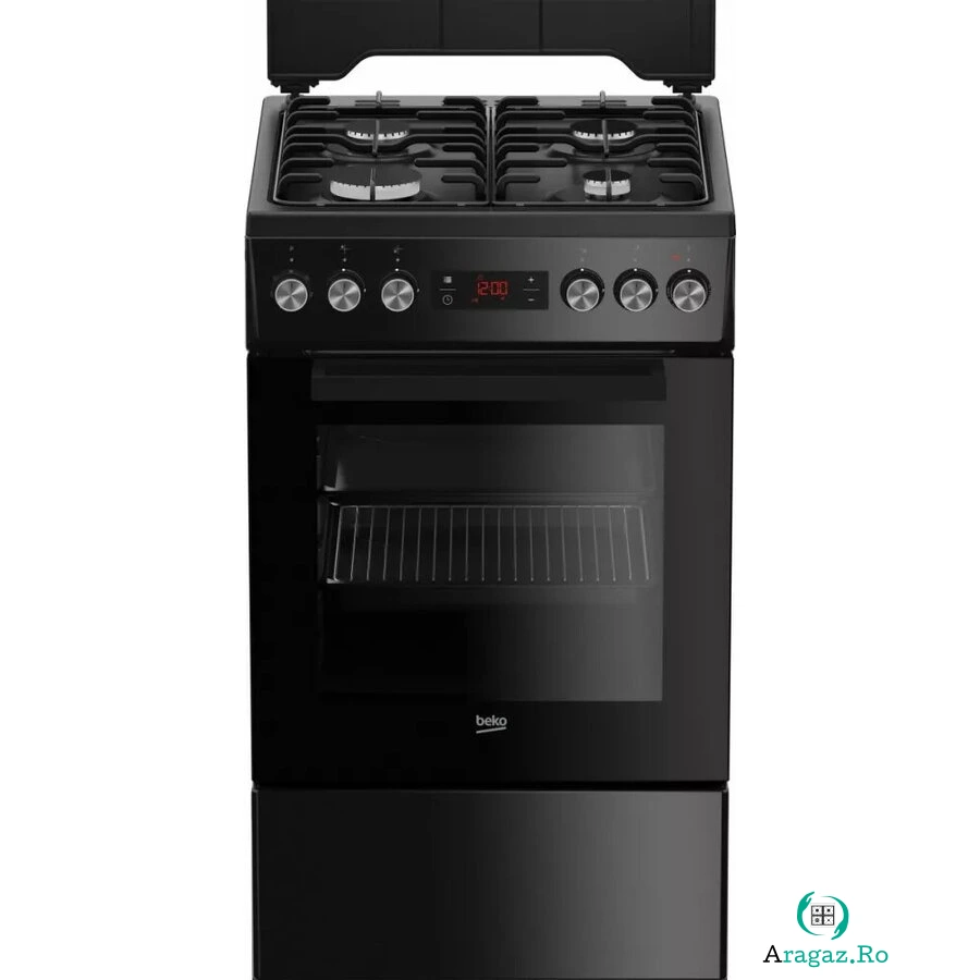 Beko Aragaz electric pe gaz Beko FSE52321DBD, 4 arzatoare, 55 litri, 50 cm, Negru