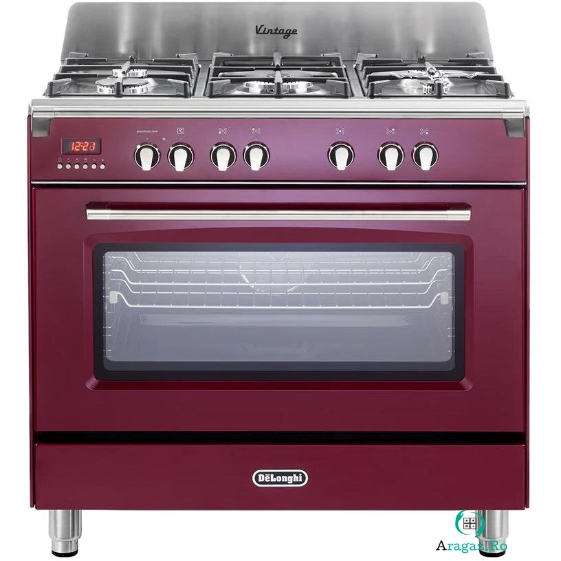 Delonghi Aragaz profesional mixt, DELONGHI MEM 965 RX ED RO, 5 arzatoare, Gaz + Electric, L 90 cm, Grill, Rosu