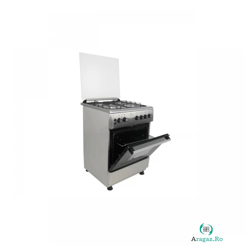 Aragaz clasic 4 arzatoare gaz, Inox, cuptor gaz, 60x60cm, Nevio Nuova Cucina, FG60/60, grill electric, rotisor, timer, termostat 