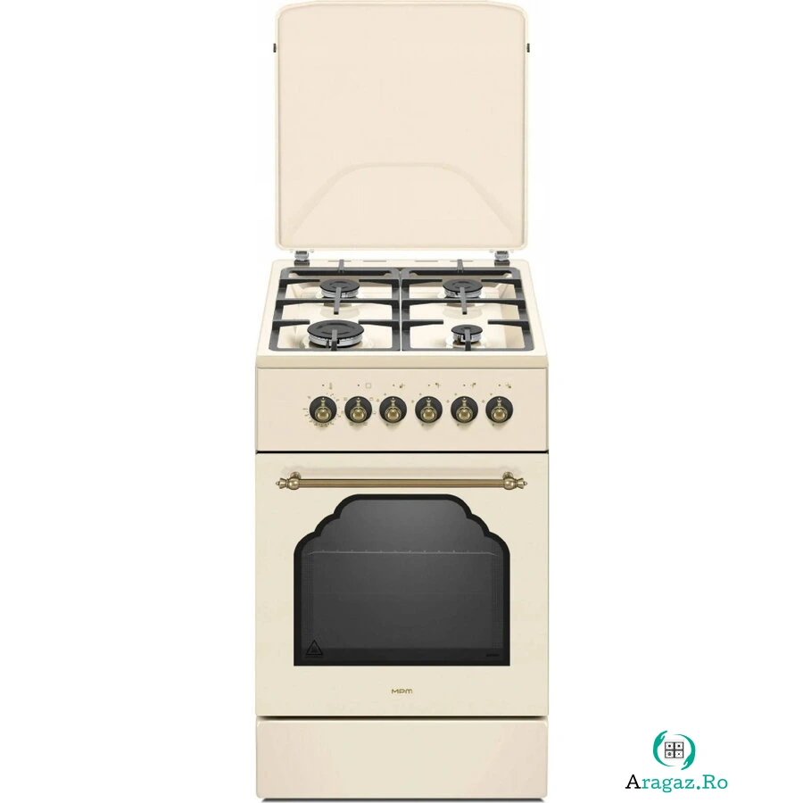 MPM Atragaz MPM MPM-56-KRM-14, plita Gas, 4 arzatoare, cuptor electric, 58 L, Bej