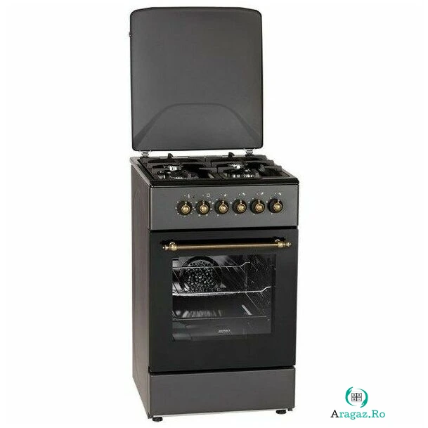 MPM Aragaz MPM MPM-56-KRM-13, plita gaz+electric , 58 L, 4 arzatoare, cuptor electric, latime 50 cm, Negru Antracit