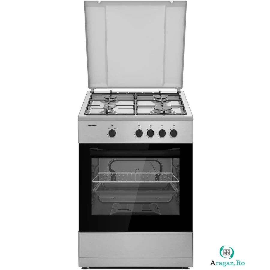 HEINNER Aragaz Heinner HFSC-SME66ISL, 60x60cm, gaz, 4 arzatoare, aprindere electrica, Argintiu la 1,149.99 lei ron