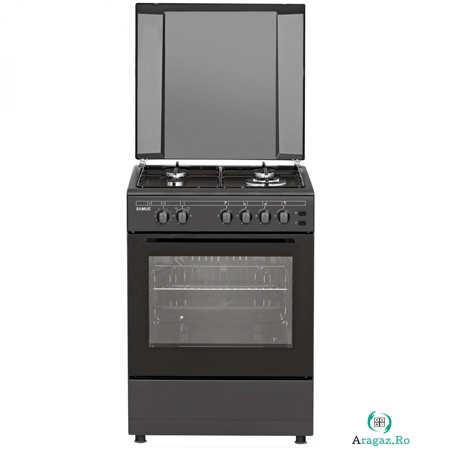 Samus Aragaz Samus SM667APGS, 4 Arzatoare Gaz, Cuptor Gaz, 56 L, Grill, Timer mecanic, Antracit la 1,178.99 lei ron