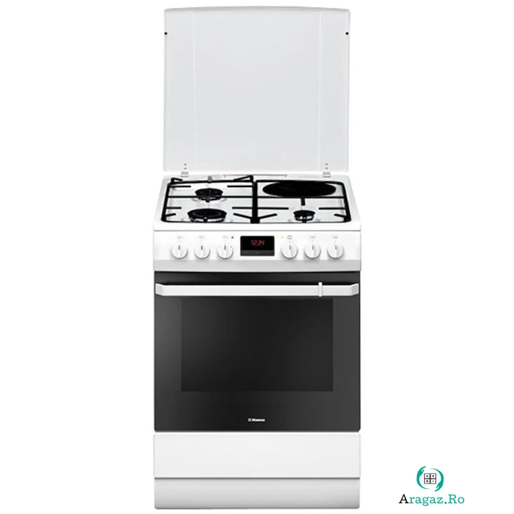 hansa Aragaz Hansa FCMW68209, 3 arzatoare/ 1 zona de gatire, Mixt , Grill, Rotisor, Timer, Clasa A, 60 cm, Alb la 1,869.99 lei ron