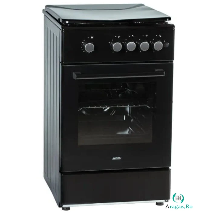 MPM Aragaz pe gaz MPM MPM-56-KGF-21/B, 4 arzatoare, 54 L, protectie impotriva scurgerilor de gaze, Negru