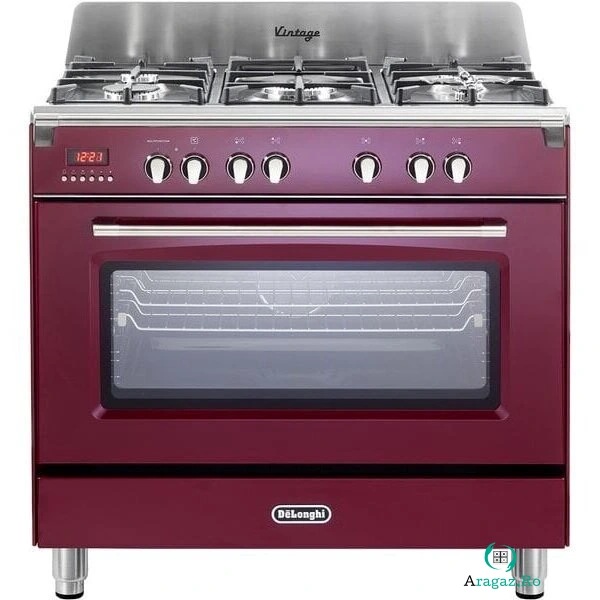 Aragaz MEM 965 RX ED RO 5 Arzatoare cu Gaz Cuptor Electric cu Functie de Gatire 3D Vintage 90x60Cm Rosu Bordeaux