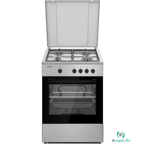 Aragaz HFSC-SME66ISL Gaz 60x60Cm 4 Arzatoare Aprindere Electrica Argintiu la 998.99 lei ron