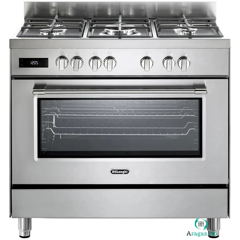 Delonghi Aragaz profesional mixt, DELONGHI PRO 96 MX ED RO, 5 arzatoare, Gaz + Electric, L 90 cm, Grill, Inox
