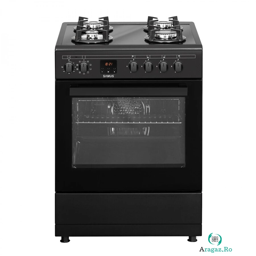 Samus Aragaz mixt Samus SM665AENS, Gaz, 4 Arzatoare, Cuptor electric, 56 L, 59.8 cm, Antracit