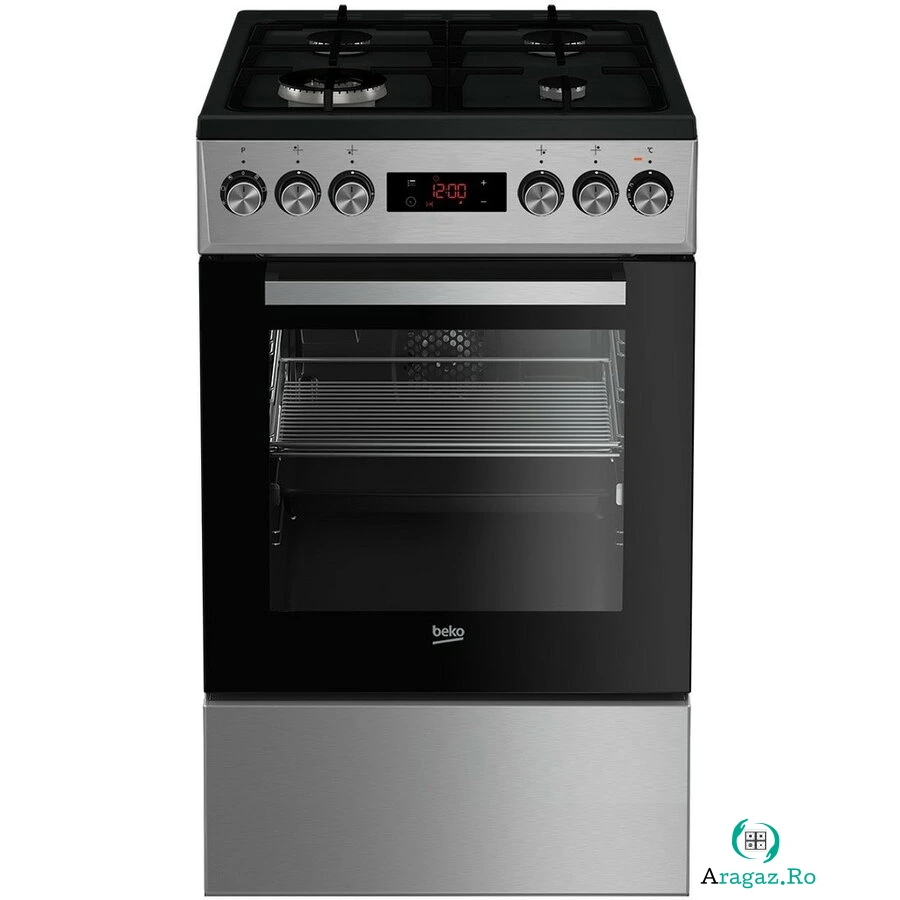 Beko Aragaz mixt Beko FSM51331DXDTN, 4 arzatoare, Clasa A, Grill electric, 3D Cooking, Siguranta flacara, Culoare Inox