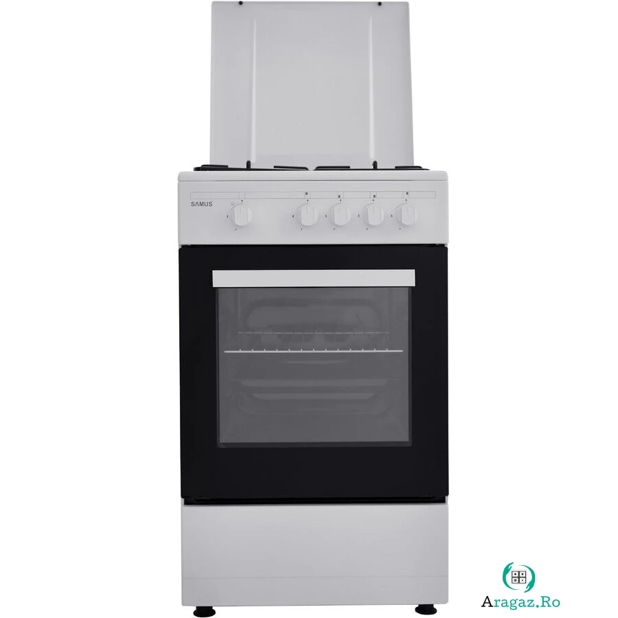Samus Aragaz Samus SM 450 ABS, Siguranta plita + cuptor, 4 arzatoare, Alb la 806.99 lei ron