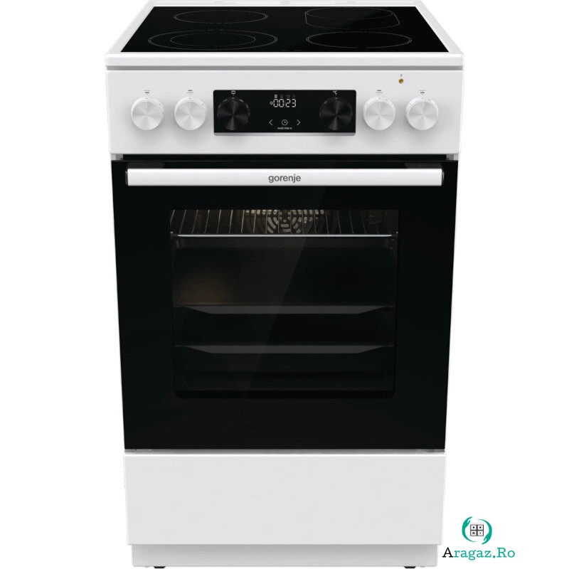 Gorenje Aragaz electric Gorenje GECS5C70WA, plita vitroceramica, 4 zone de gatire, cuptor electric, 70 L, alb