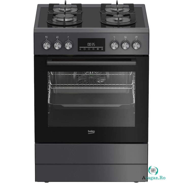 Beko Aragaz mixt Beko FBM62330GADSN, Gaz, 4 arzatoare, Aprindere integrata, Cuptor electric, 72 l, 8 functii, Clasa A, 60 cm, Antracit