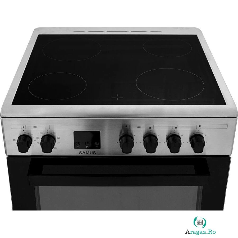 Samus Aragaz Samus SM664VTE, 4 Zone de Gatit Vitroceramice, Full electric, Cuptor 56 l, 10 Functii, Convectie 3 D, Grill, Inox la 1,682.99 lei ron